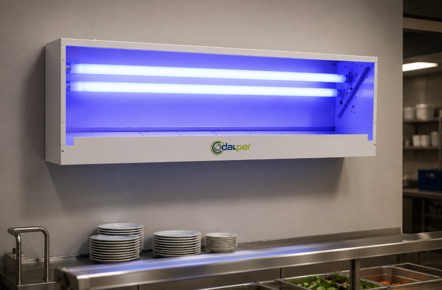 Moscas em refeitórios industriais: armadilha luminosa para moscas da dalper.