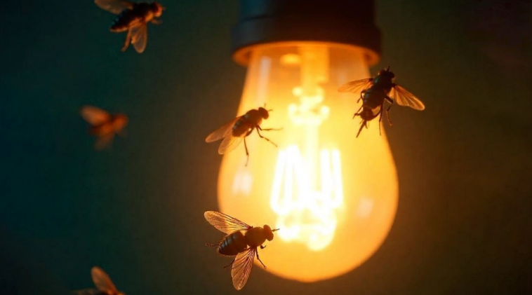 Armadilhas luminosas para indústrias de alimentos e bebidas: insetos voando em volta de uma lâmpada.